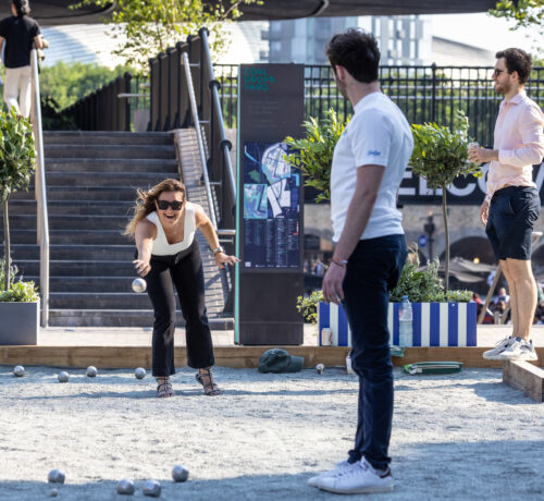 People playing petanque at King's Cross