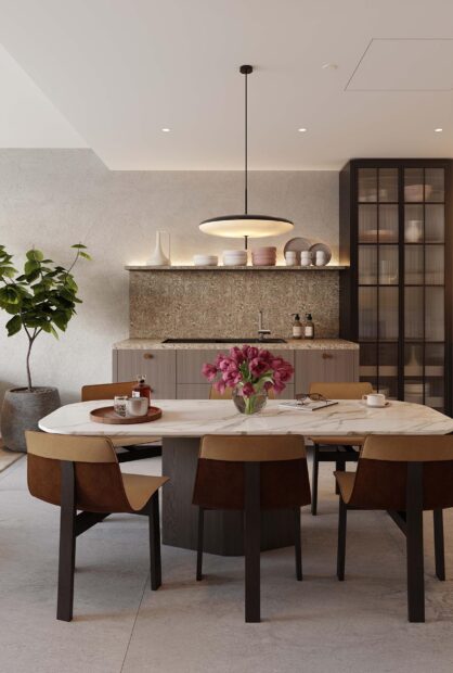 Kitchen dining at Capella apartment building at King's Cross