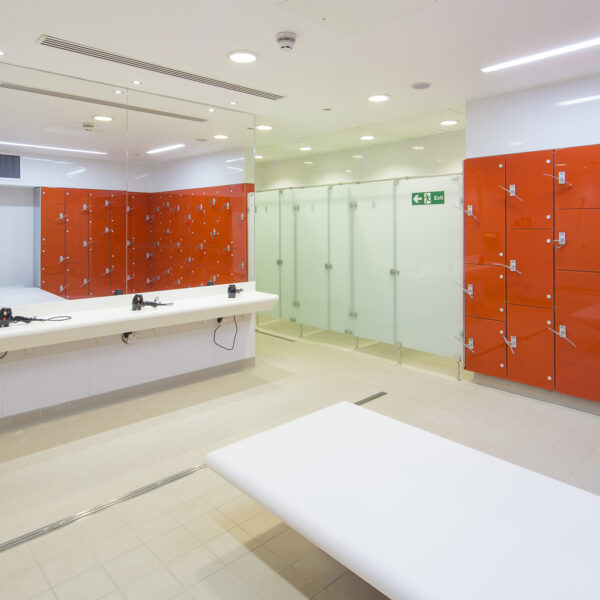 Swimming pool changing rooms, Pancras Square Leisure Centre, King's Cross