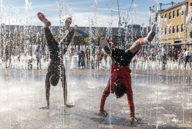 Fun in the fountains at Granary Square, King's Cross